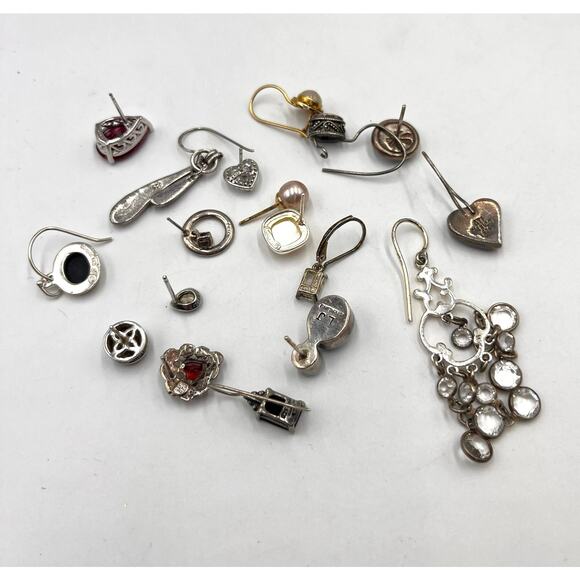Sterling Silver Lot‎ Single Signed Semi Precious Stones Scrap Earrings 26.6g - Picture 4 of 7